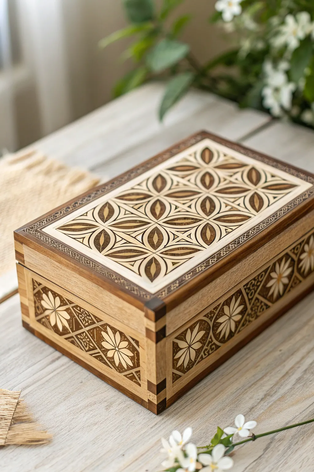 Discover the elegance of inlay magic in your jewelry box design.