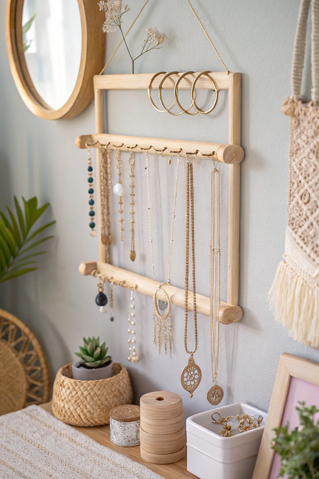 Transform your wall space into a stunning jewelry display with minimalist elegance and boho flair!