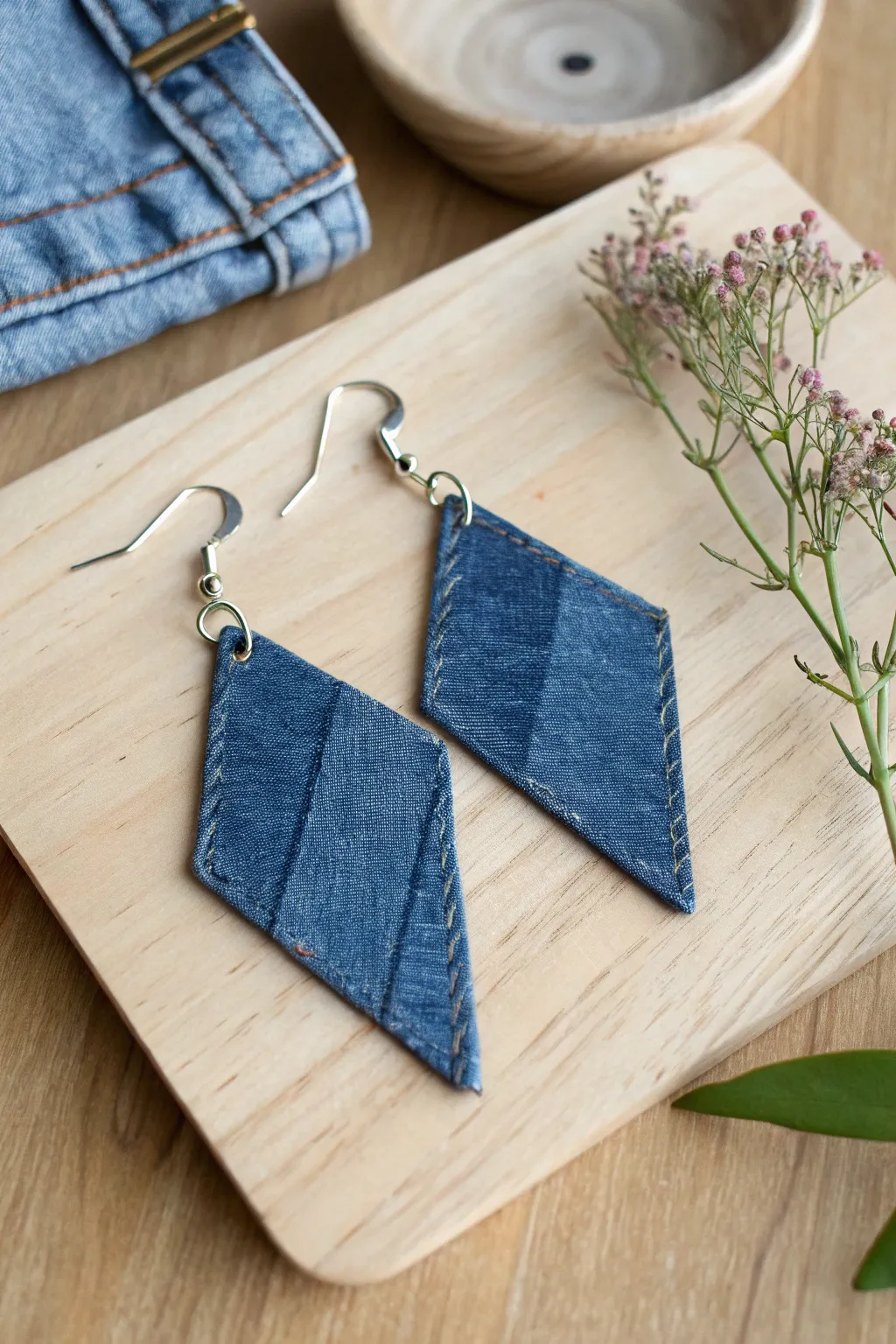 Transform your old jeans into these chic, eco-friendly denim earrings. A perfect blend of style and sustainability.