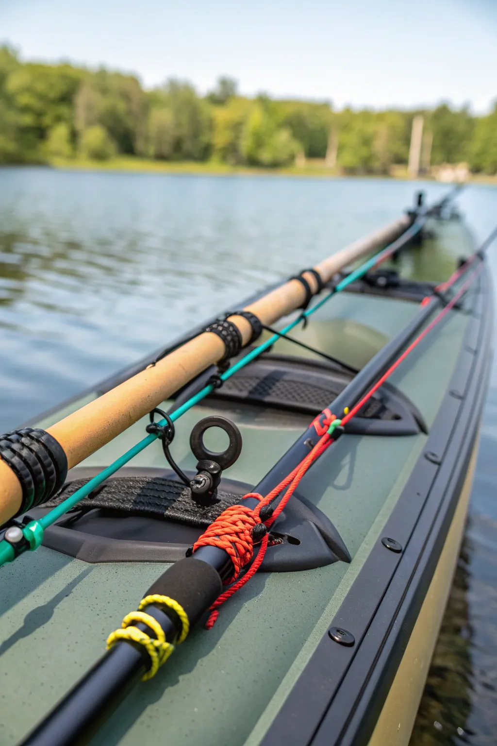 Master the waters with a touch of craftsmanship: Bungee strap rod holders for your kayak.