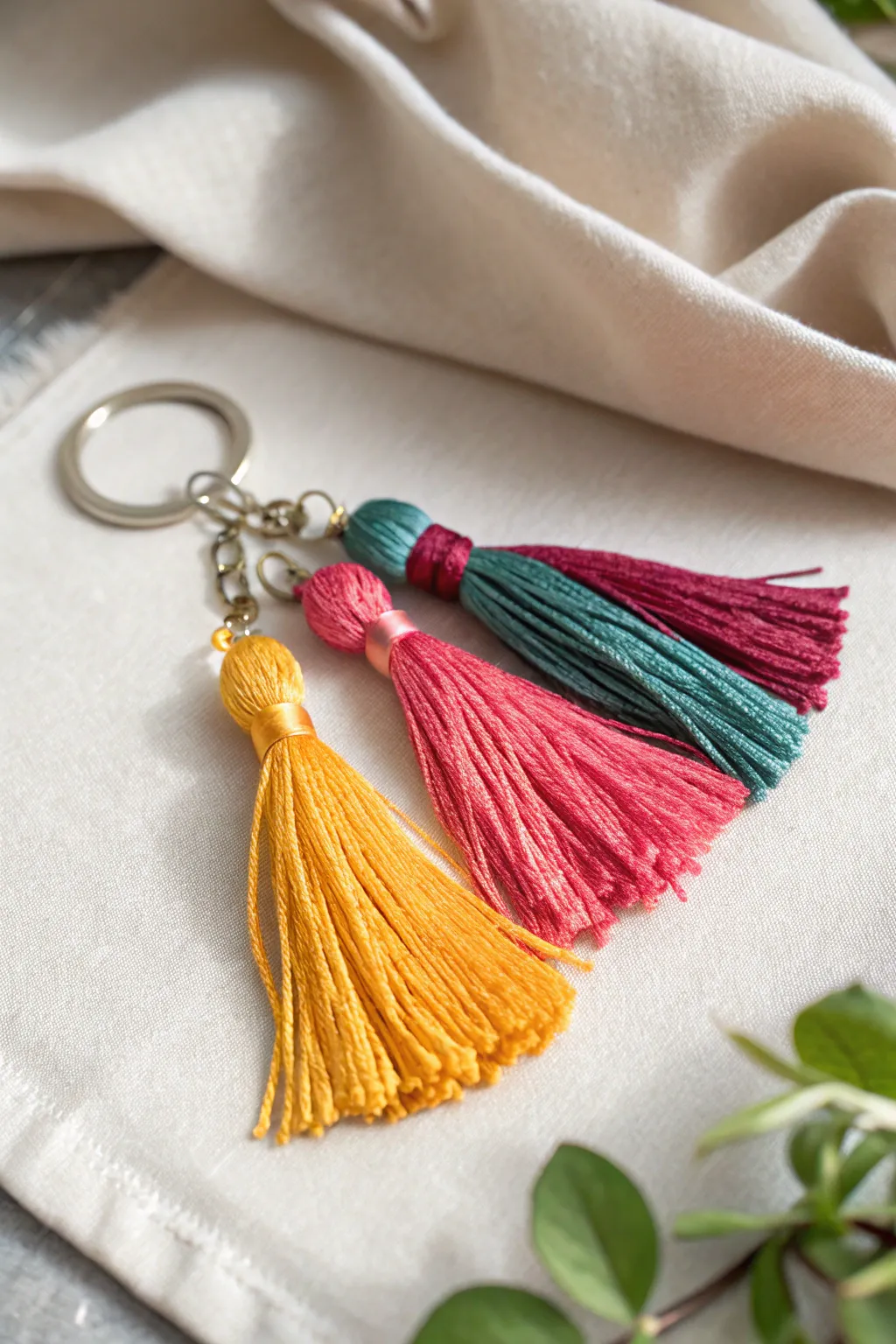 Add a splash of color to your day with this handcrafted tassel keyring!