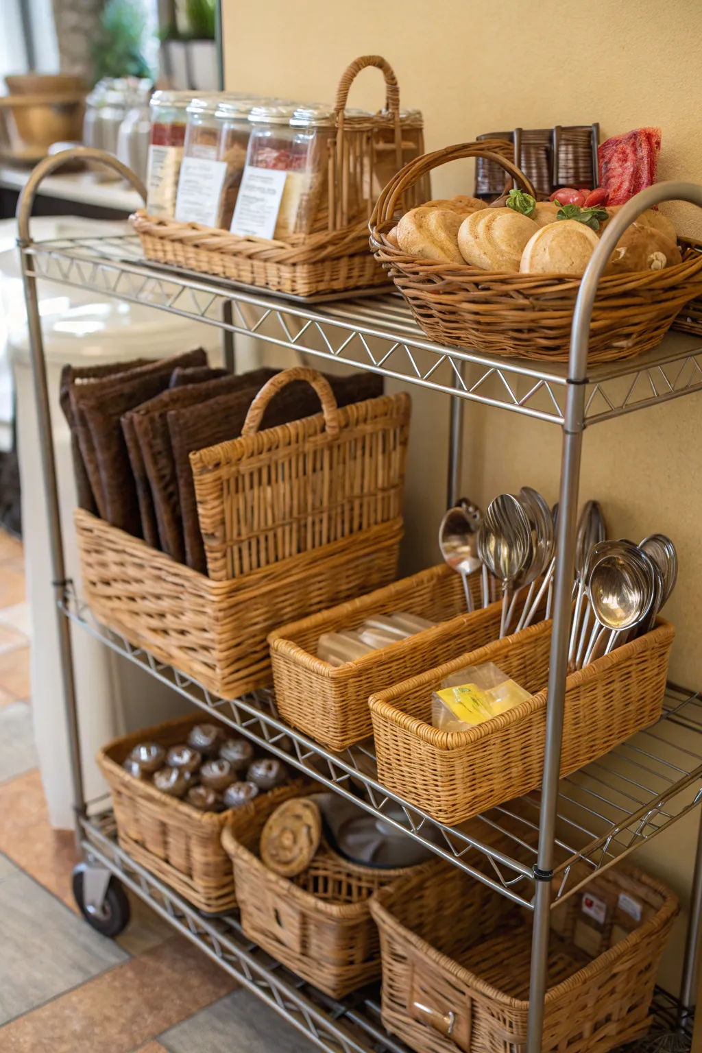 Baskets combine functionality with decorative charm.
