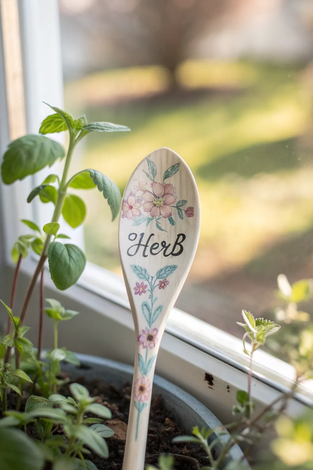 Transform your wooden spoons into charming garden markers for a touch of handcrafted elegance in your herb garden.