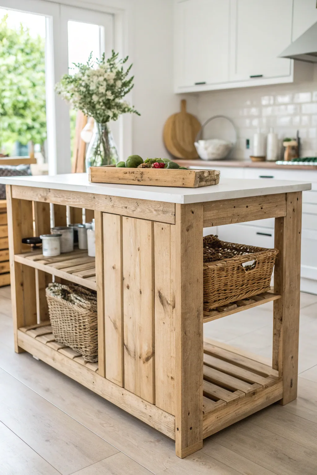 Transform your kitchen with the warmth of a pallet wood island - where rustic charm meets minimalist elegance.