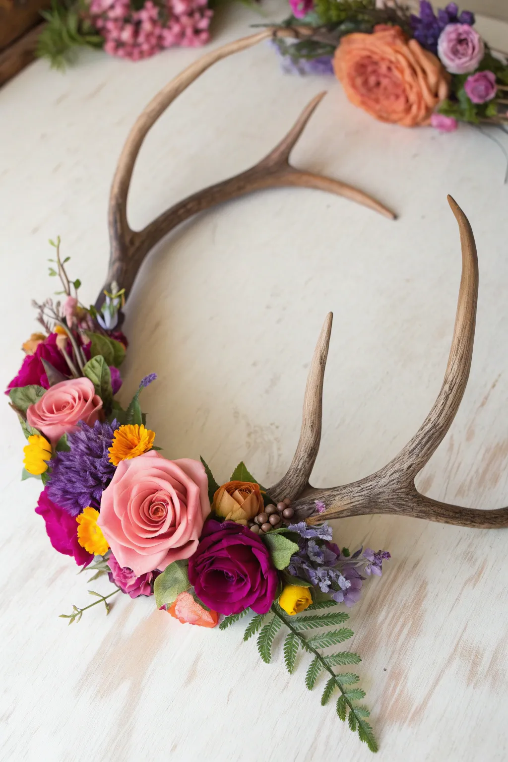 Embrace whimsy with a vibrant floral antler headband, the perfect blend of nature and elegance for your last-minute costume.