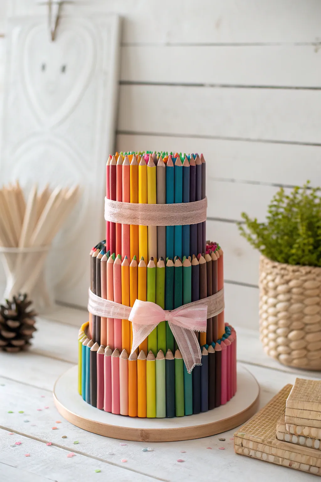 Craft a thoughtful and practical teacher's gift with a charming classroom supply cake!