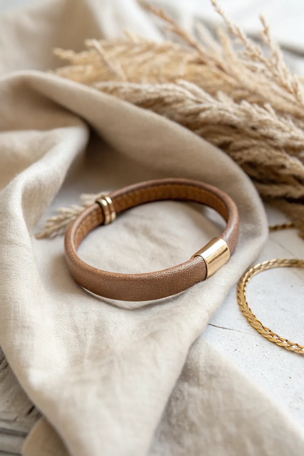 Embrace simplicity with this chic leather bangle - where minimalist design meets understated elegance.