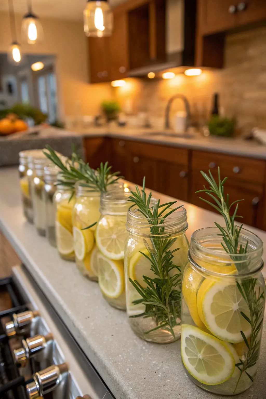 Lemon and herb mason jars add a refreshing aroma to your kitchen.