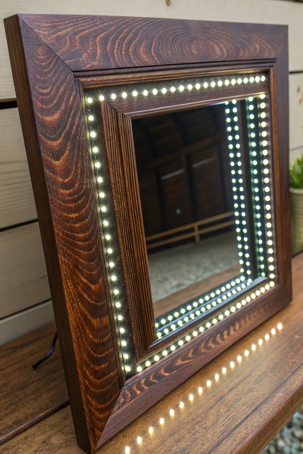 Dive into the depths of your creation with this handcrafted infinity mirror—a masterpiece of light and reflection.