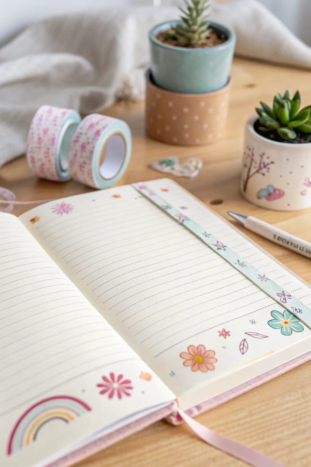 Transform your journal into a masterpiece with charming washi tape and stickers. Let your creativity flow!