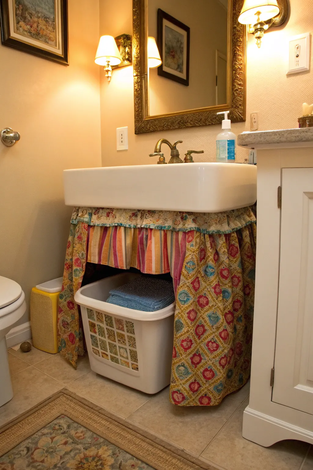 A fabric skirt offers a simple yet effective way to conceal a litter box.
