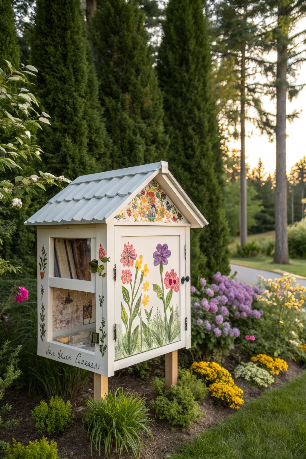 Discover a whimsical escape with this charming nature-themed little free library, perfect for adding a touch of enchantment to any garden.