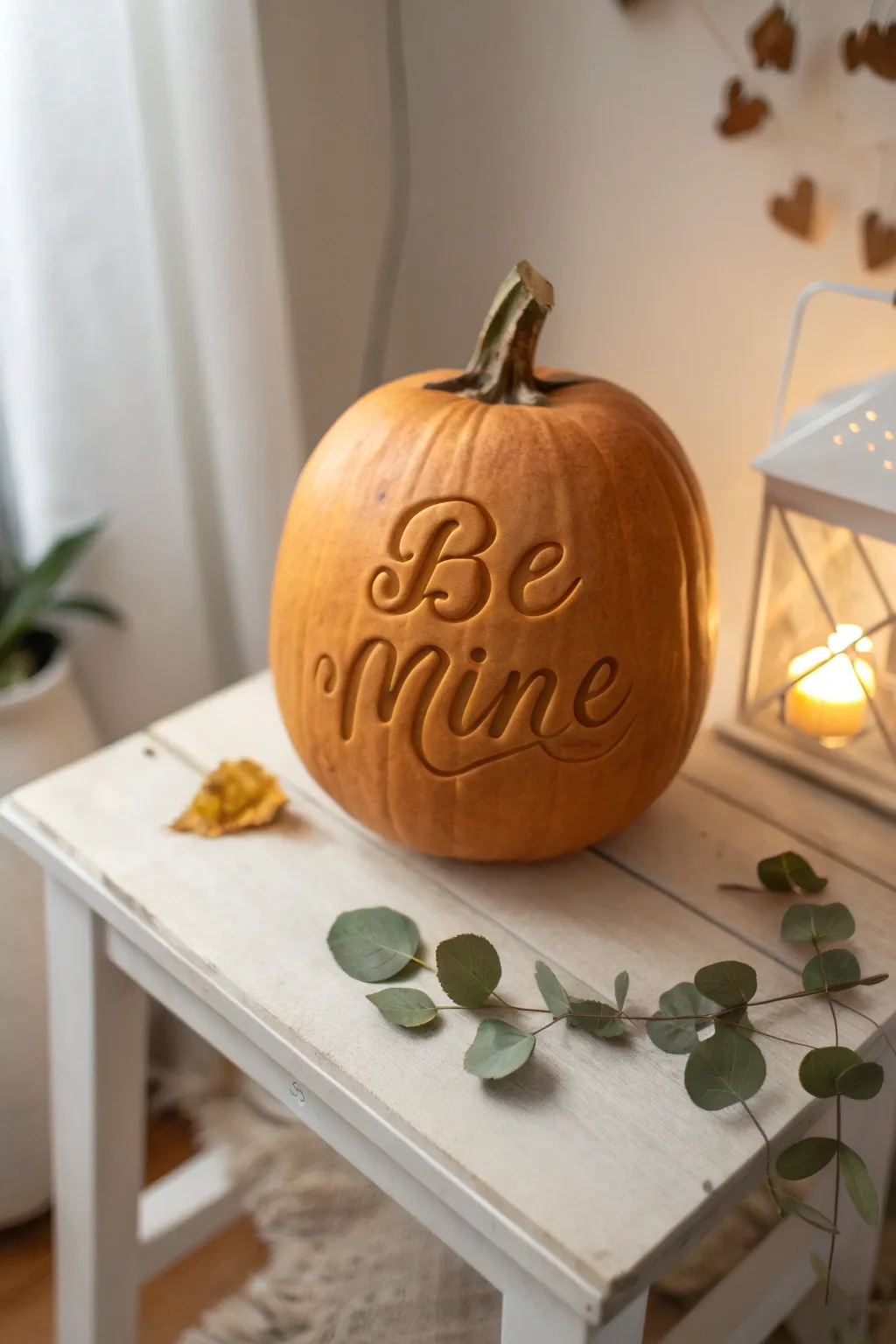 Carve your love into nature—a simple yet heartfelt message on a beautifully crafted pumpkin.