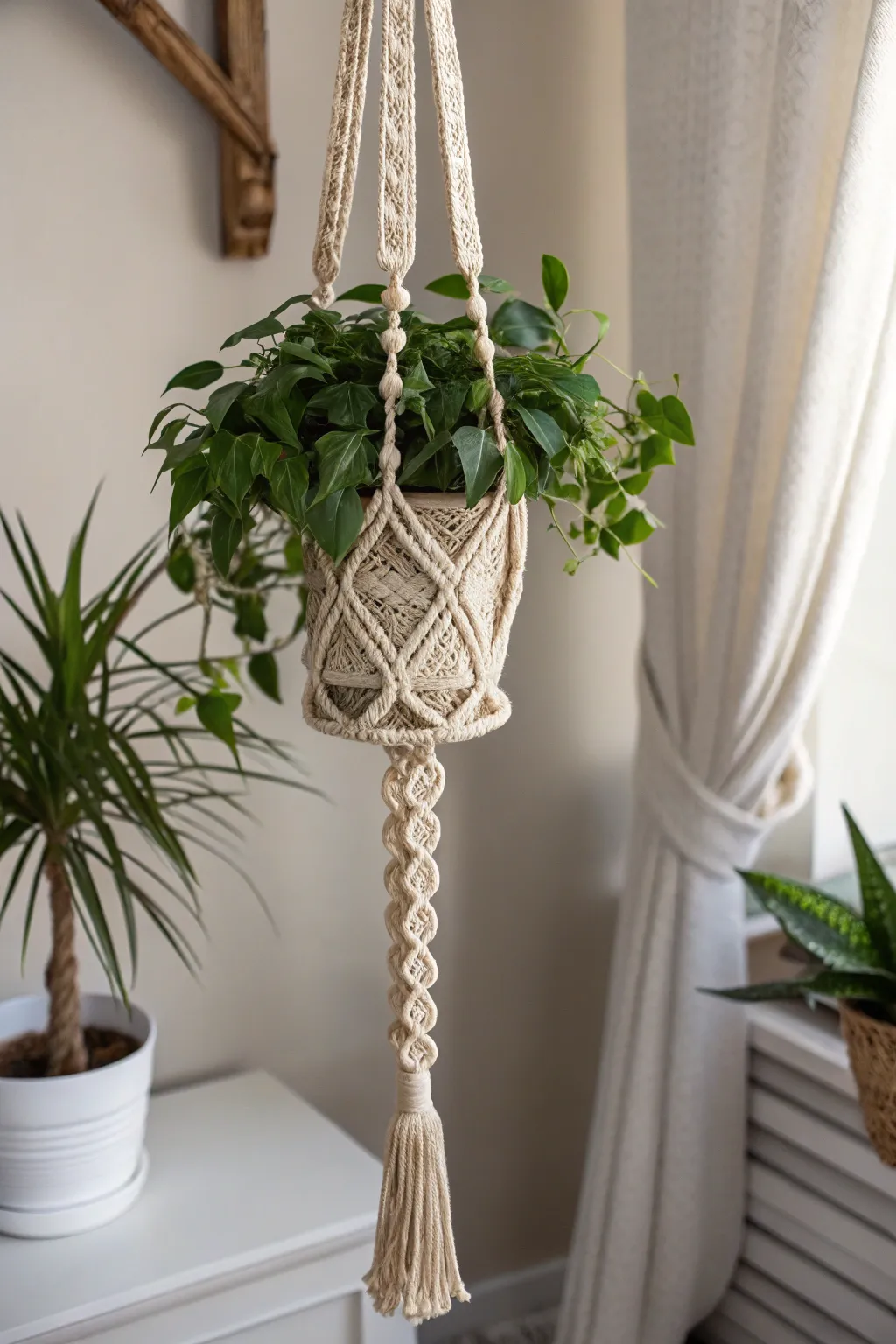 Elevate your space with the timeless beauty of handcrafted macrame plant hangers.