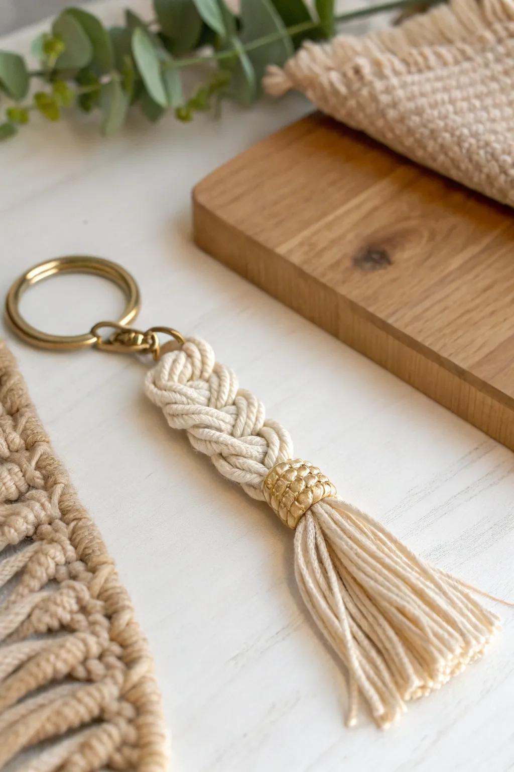 Add a twist of elegance to your keys with a handcrafted spiral knot macrame keychain.