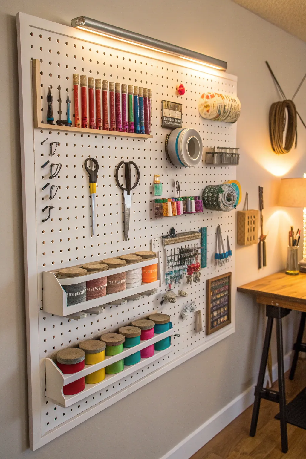 Craft your creativity: A beautifully organized DIY craft supply wall that inspires endless possibilities.