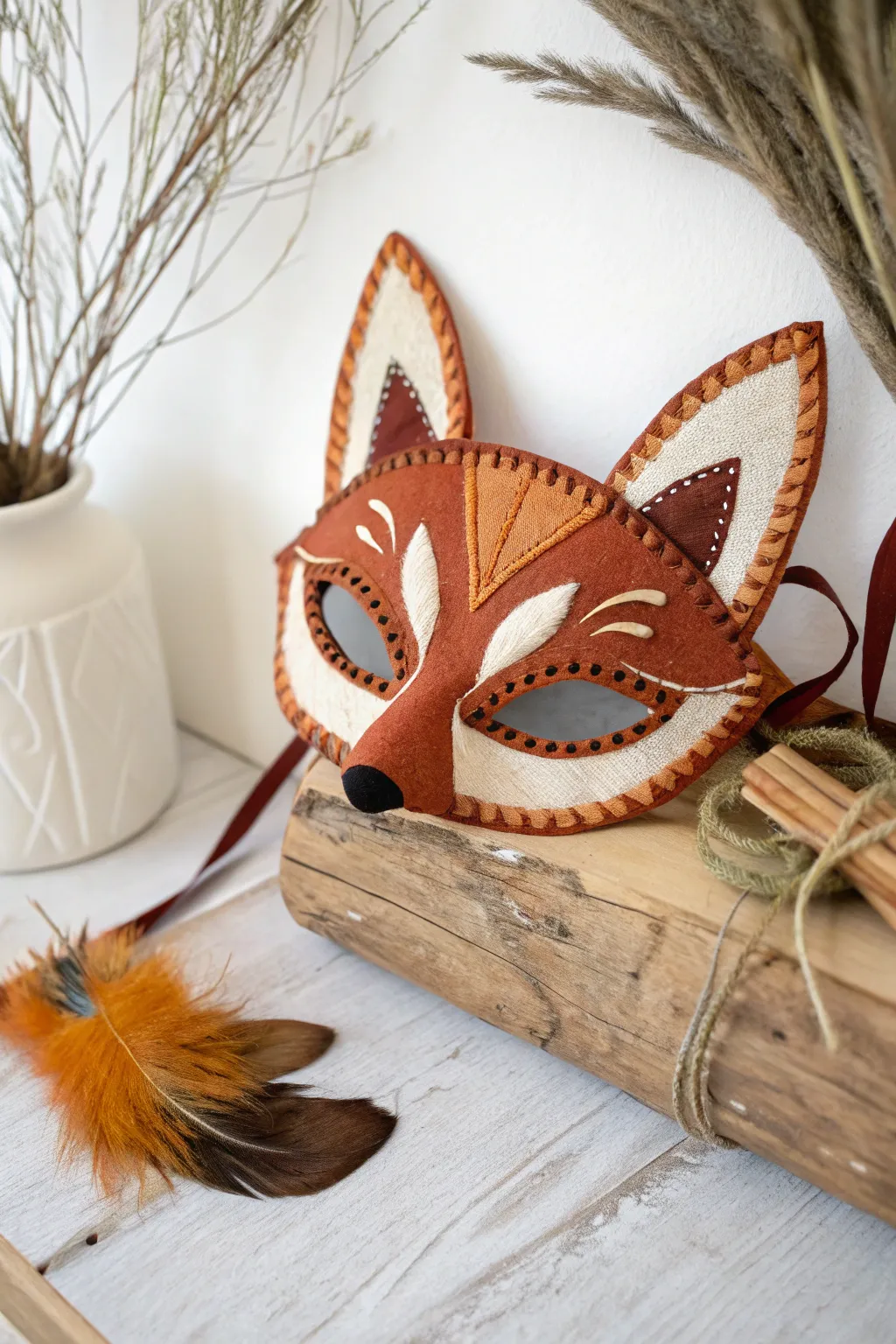 Embrace your inner fox with this exquisite handmade mask, where simplicity meets wild elegance.