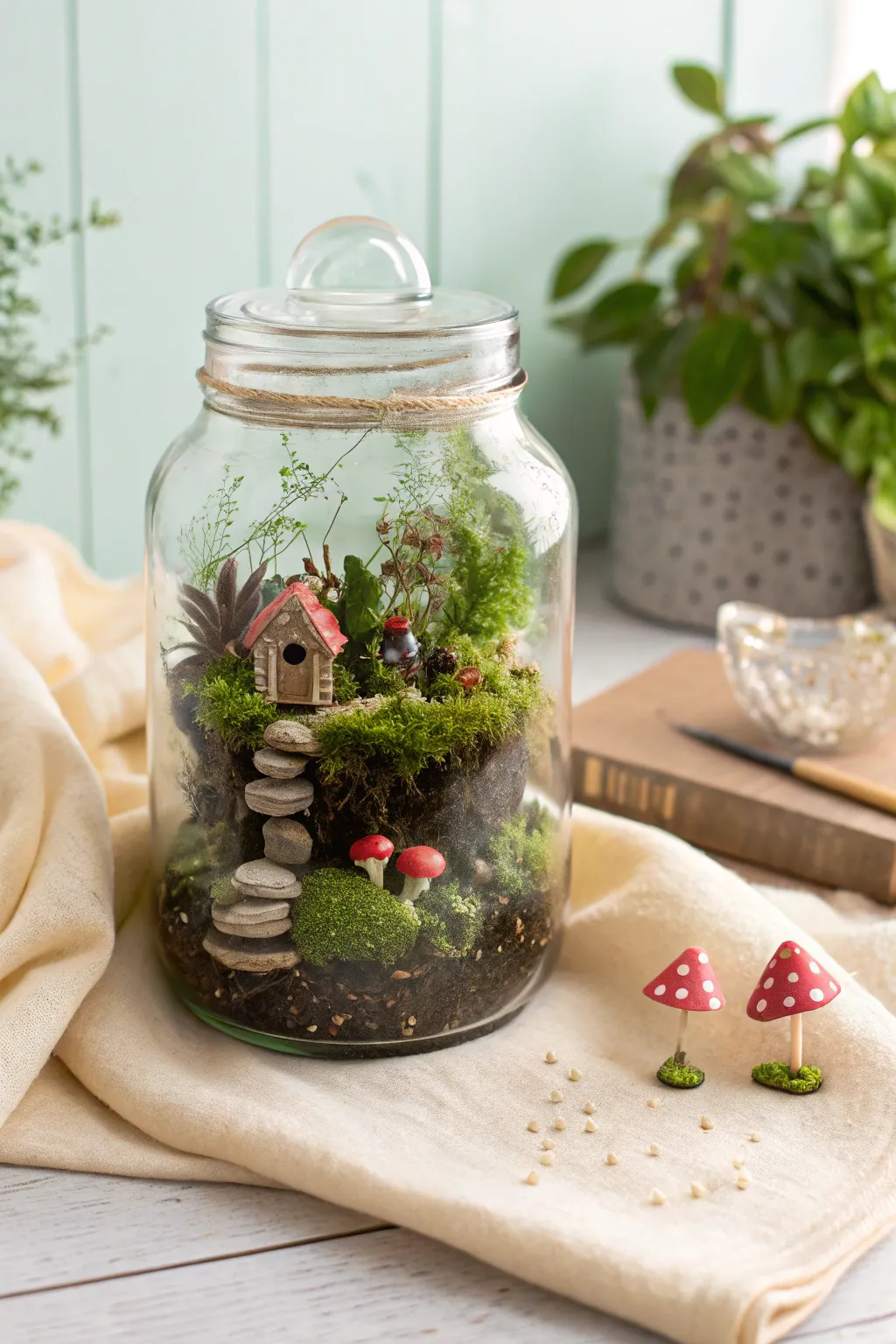 Step into a whimsical world with this enchanting fairy garden terrarium, perfect for adding a touch of magic to your minimalist decor.