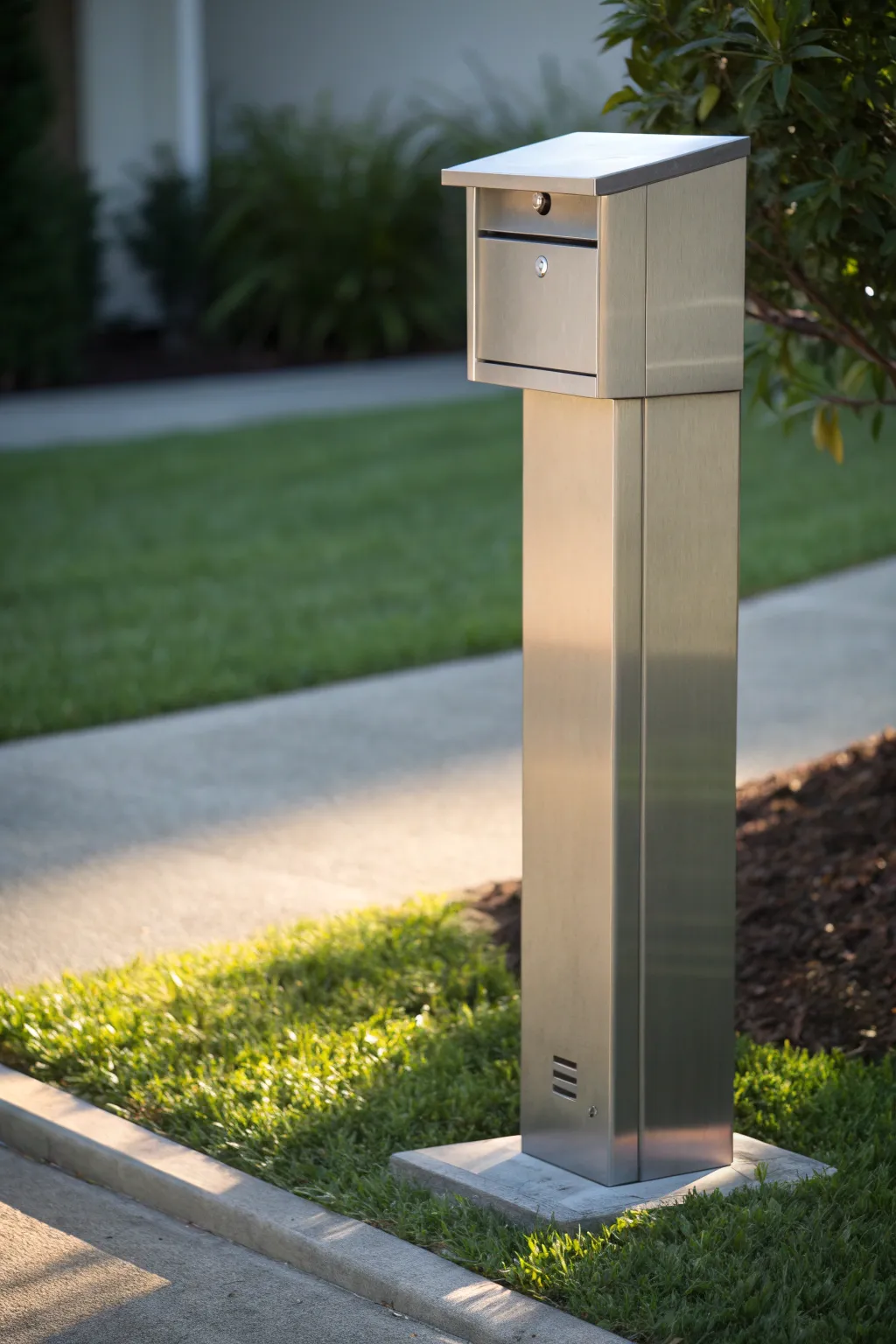 Embrace modern elegance with a sleek, minimalist mailbox post that stands out effortlessly.