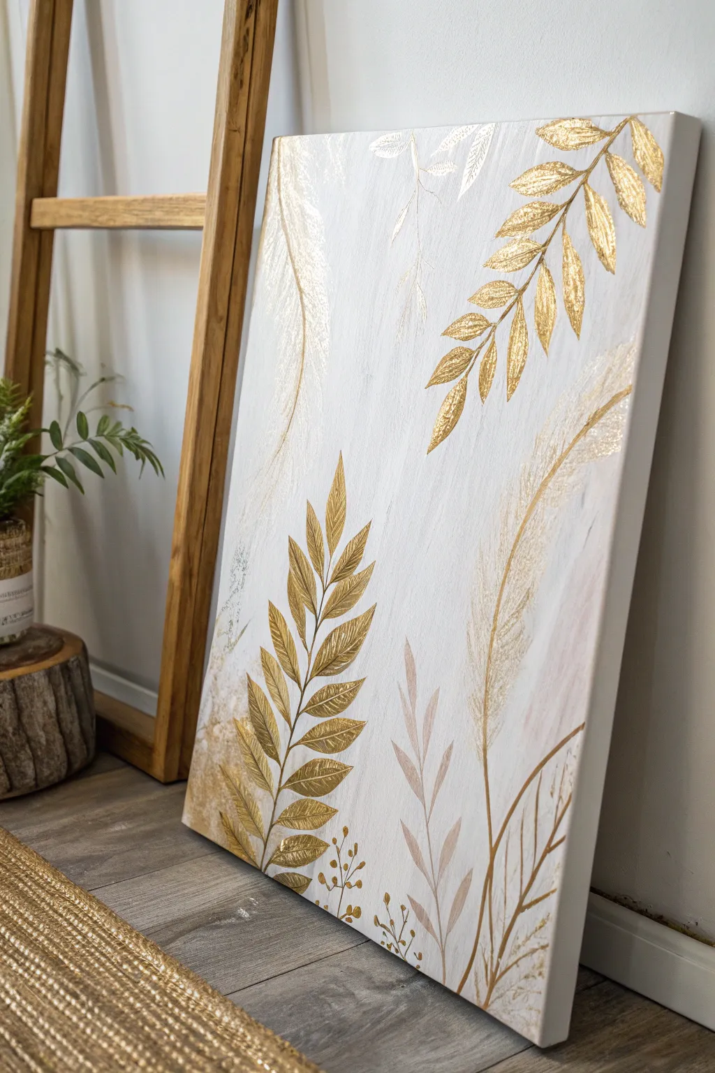 Embrace elegance with the timeless beauty of gold leaf in minimalist abstract art.