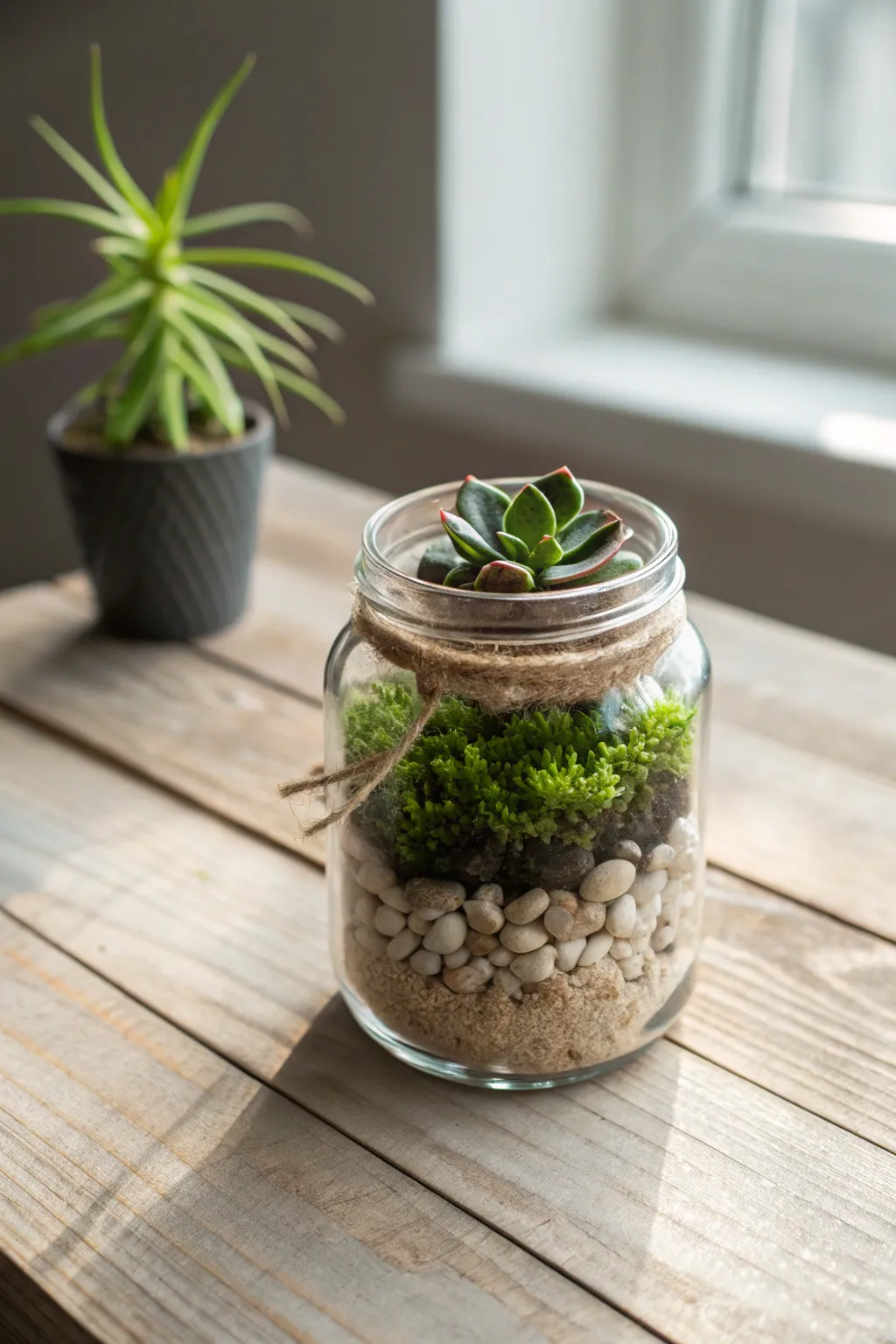 Create your own green oasis with this beautiful mini mason jar terrarium!