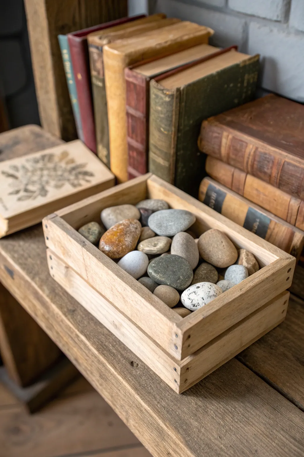 Rustic Elegance: Transform your bookshelf with handcrafted mini crate bookends.