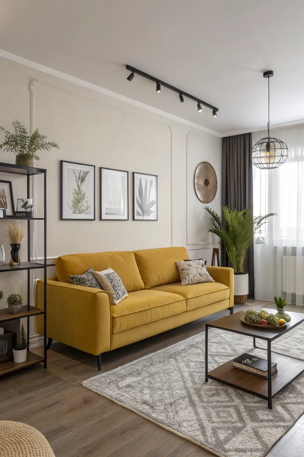 A mustard yellow sofa adds warmth and vibrancy to any space.