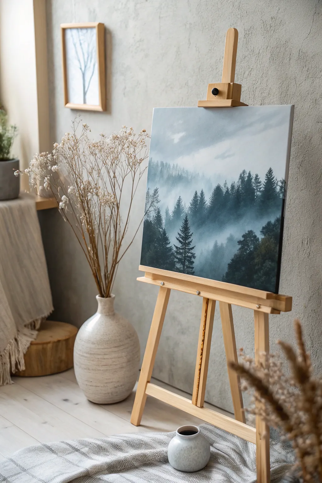 Embrace the serenity of a misty morning with this minimalist masterpiece, capturing nature's soft hues and tranquil beauty.