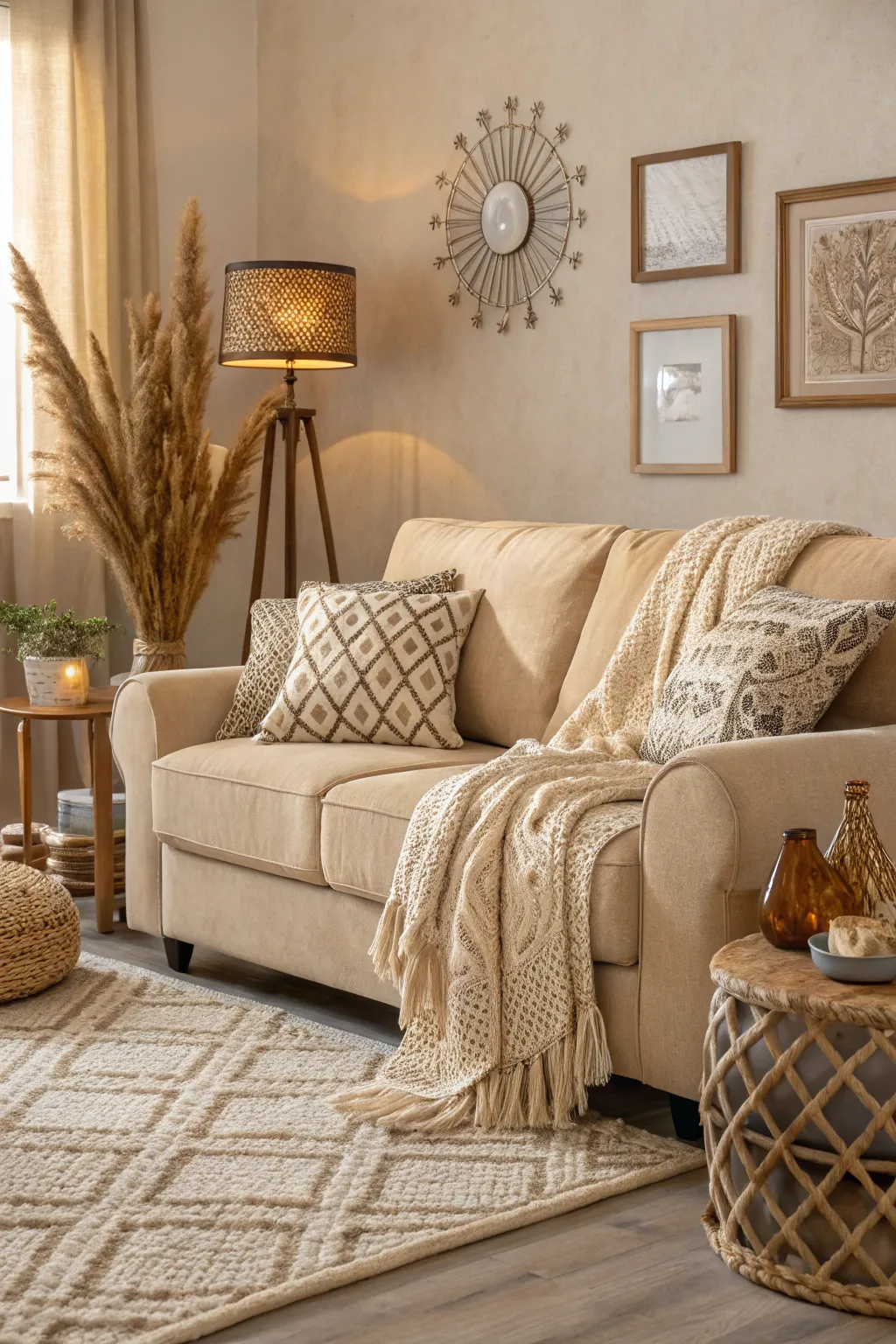 Embrace the warmth and elegance of a beige monochrome living room.