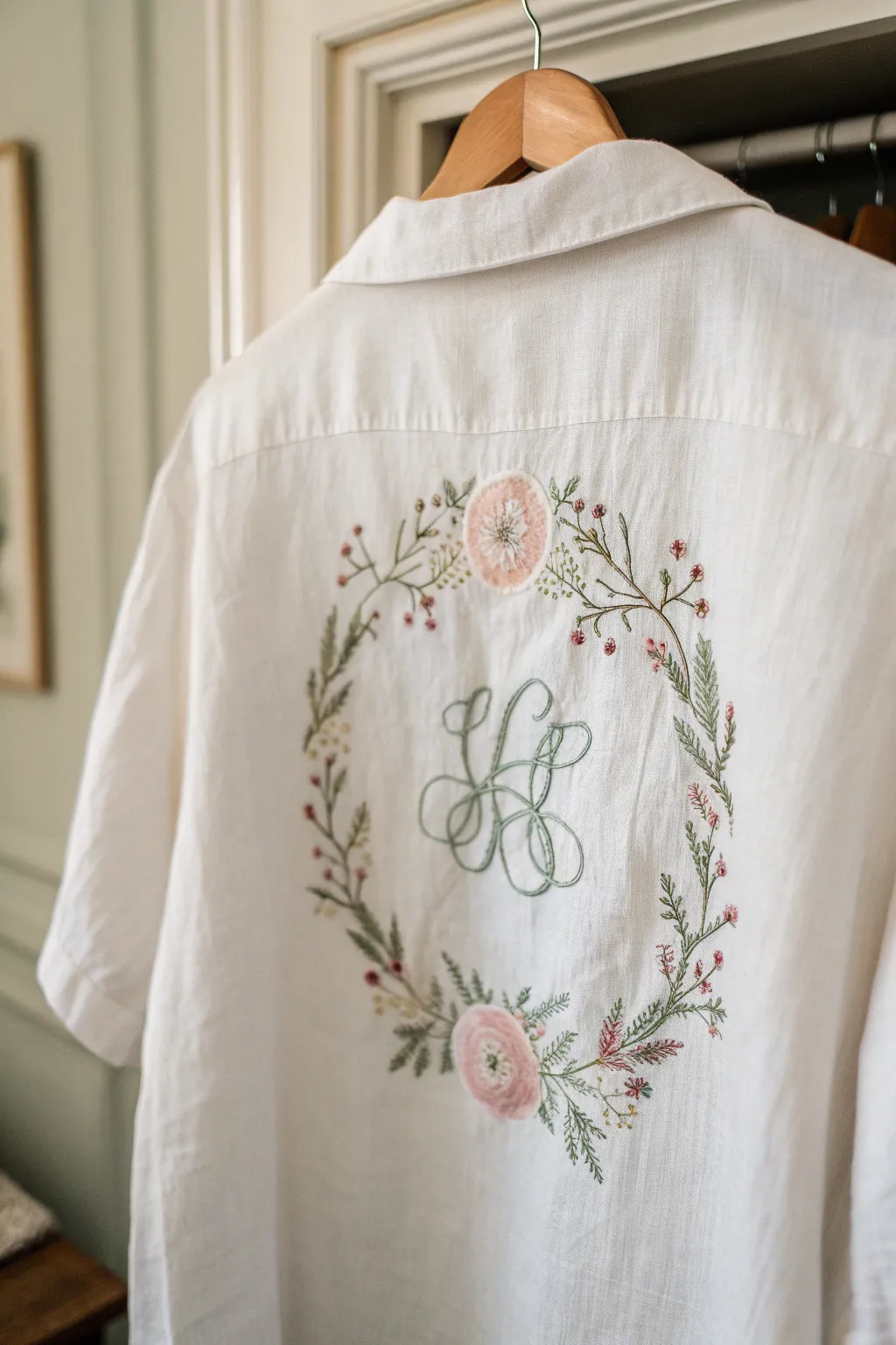 Embrace elegance with a floral wreath monogram, perfect for a touch of nature-inspired style.