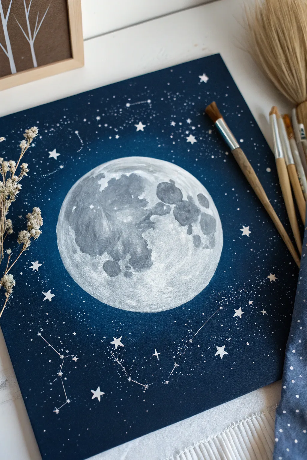 Embrace tranquility with this moonlit masterpiece, where simplicity meets celestial elegance.