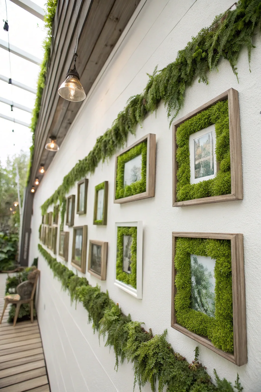 Moss-covered frames offer a unique twist to traditional wall decor.