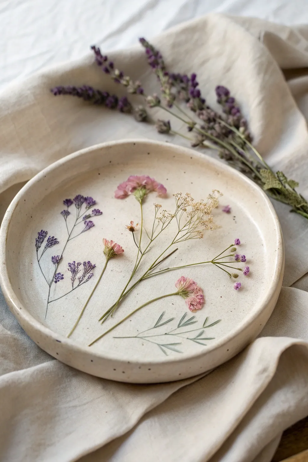 Celebrate the beauty of nature with these handcrafted pressed flower clay dishes, perfect for your cherished trinkets.