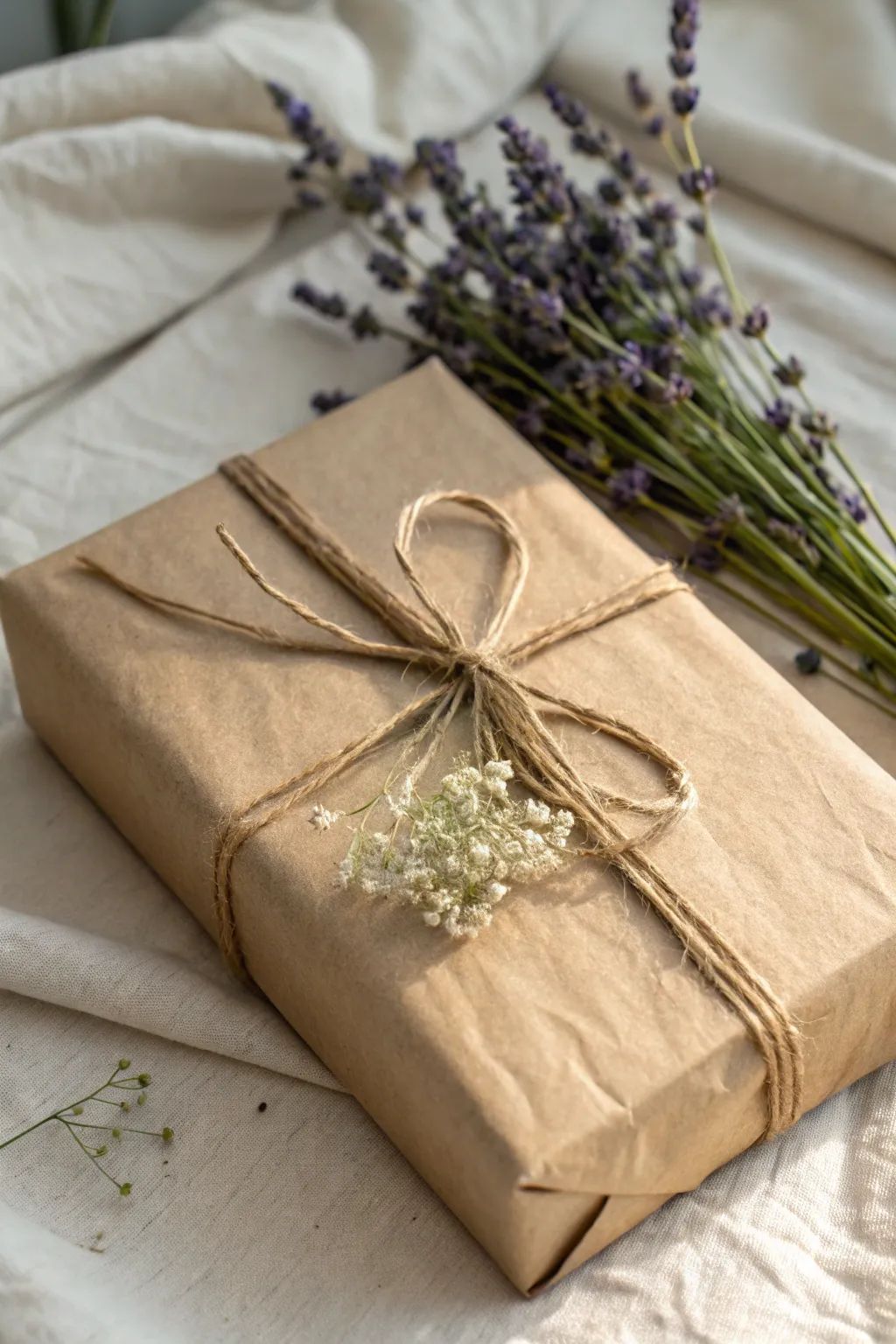 Elegant and rustic: a charmingly wrapped gift for Mother's Day that speaks to the heart.