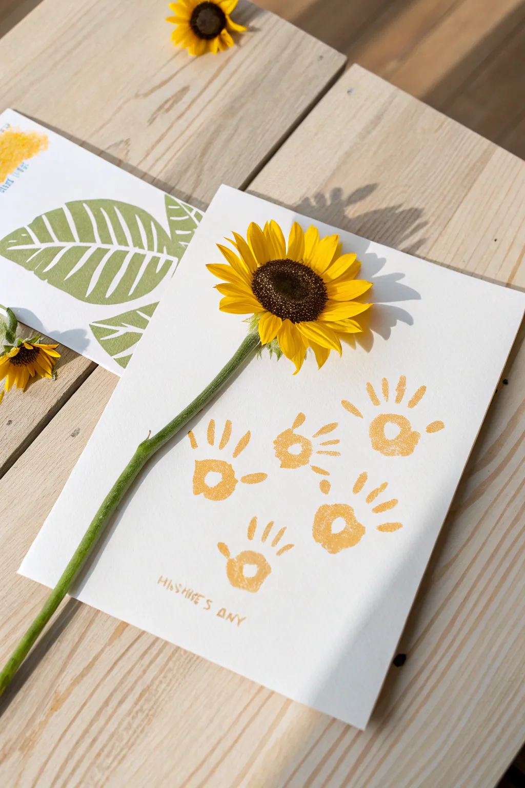 A touch of sunshine: This handprint sunflower card captures the essence of heartfelt creativity and simplicity, perfect for Mother's Day.
