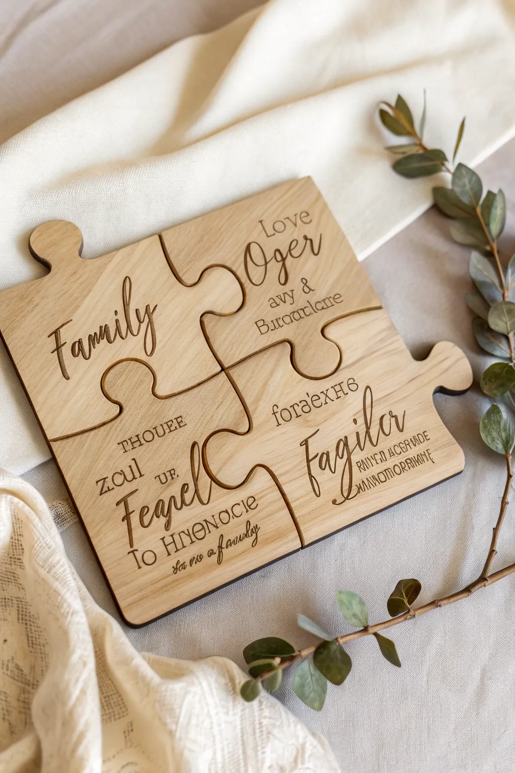 Celebrate the perfect fit of family with a handcrafted puzzle-piece plaque, where each piece tells a story.