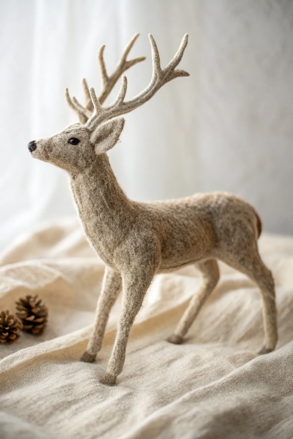 Embrace woodland elegance with this handcrafted needle felt deer, a perfect blend of simplicity and natural beauty.