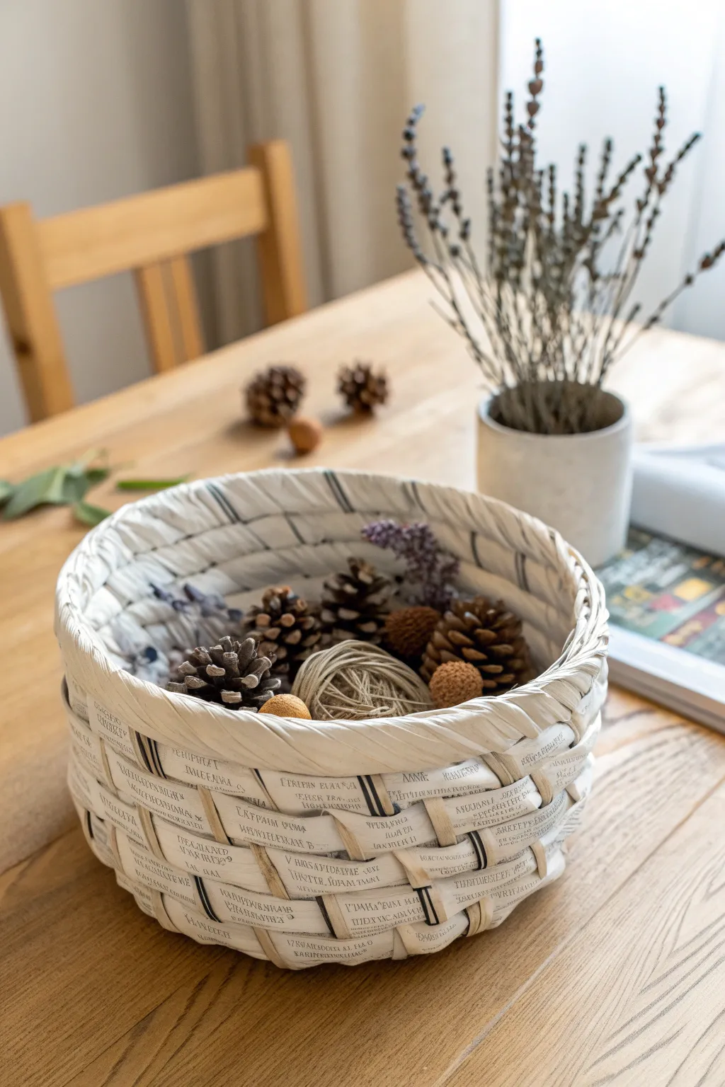 Transform recycled newspapers into chic baskets for a touch of rustic elegance!