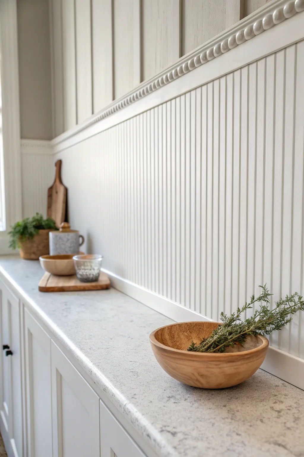 Embrace the cozy charm of beadboard for a grout-free, cottage-inspired kitchen backdrop.