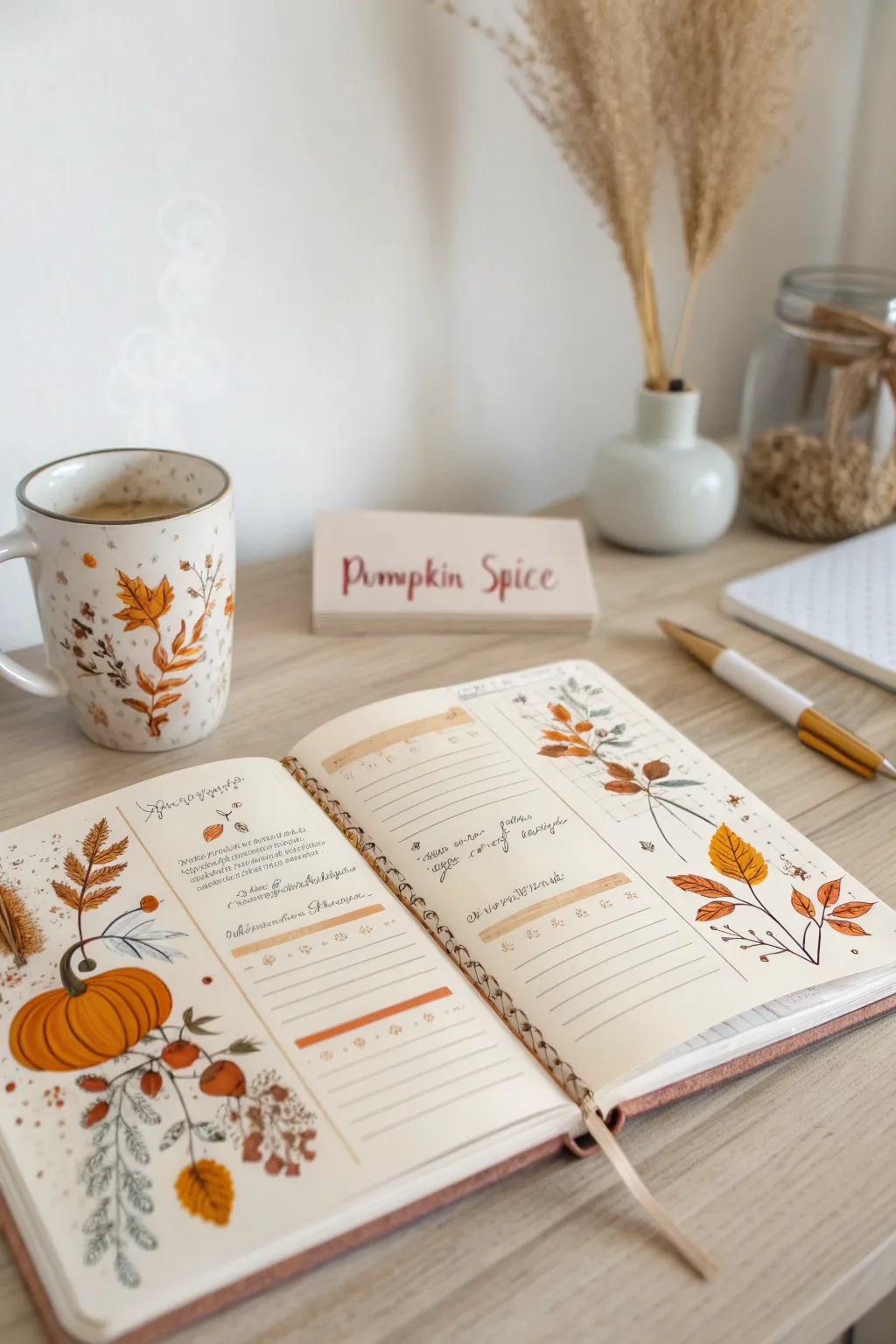 Embrace the warmth of autumn with a pumpkin spice palette in your journal. Feel the cozy vibes with every page turn. 🍂📔