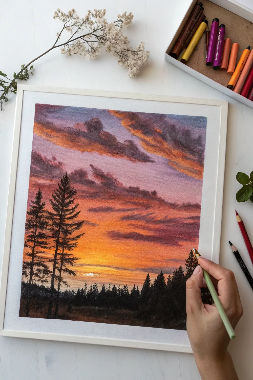 Embrace the warmth and simplicity of a sunset silhouette, where nature's beauty meets artistic craftsmanship.