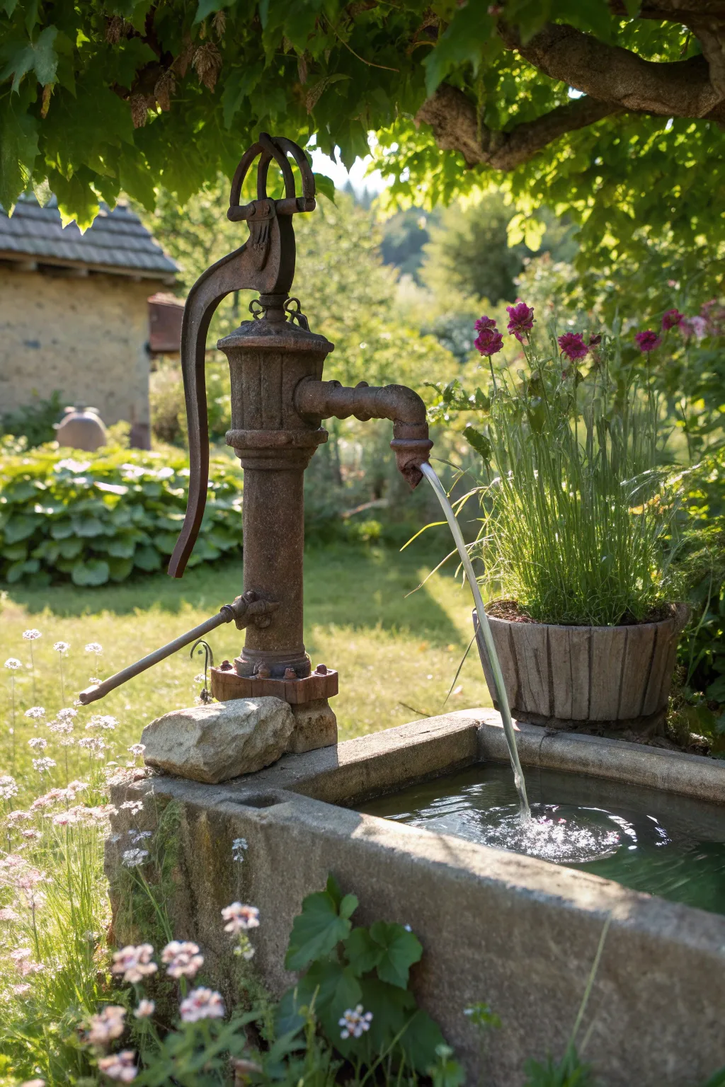 Embrace tranquility with this charming rustic water feature.