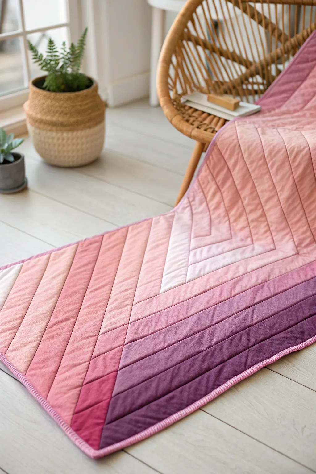 Embrace the flow of colors with this stunning diagonal ombre quilt pattern!