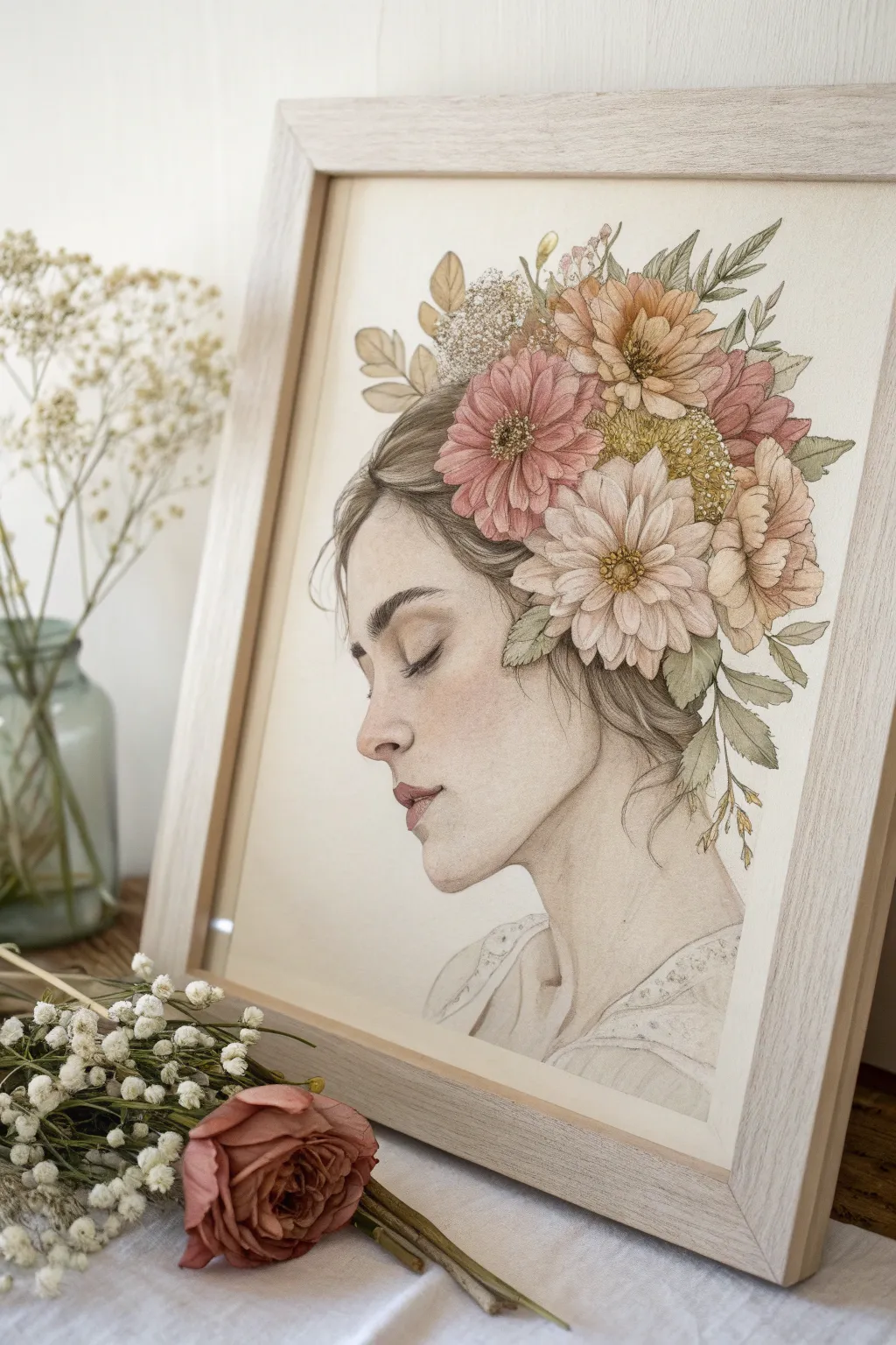 Explore the elegance of nature with a floral twist on portraiture, where simplicity meets botanical artistry.