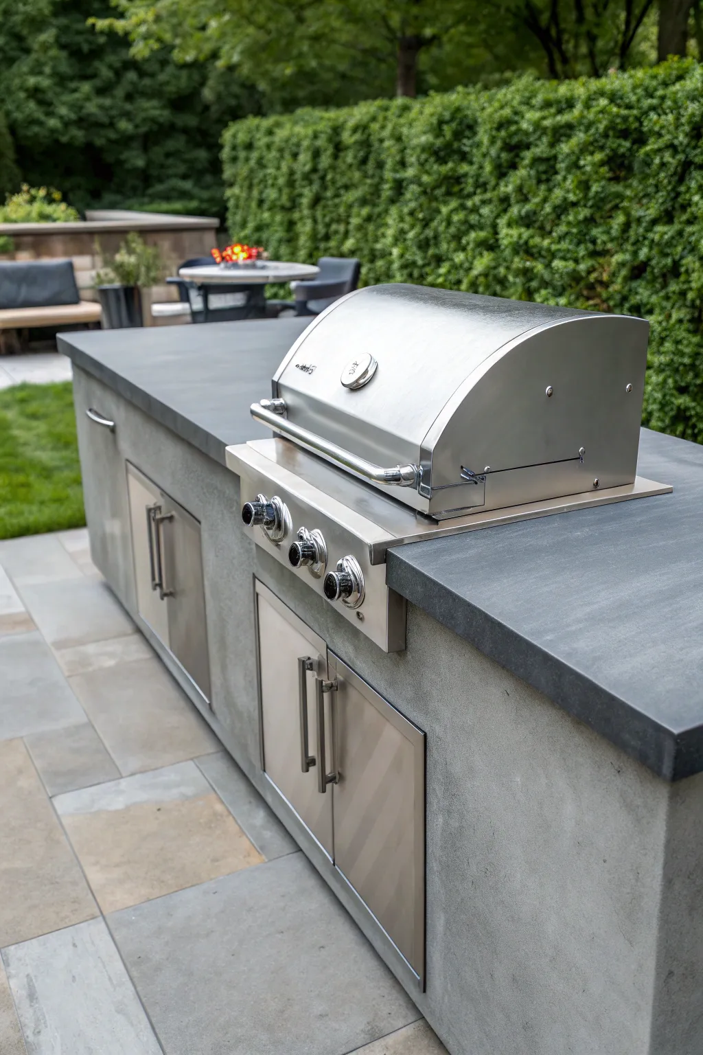 Concrete Creativity: Elevate your outdoor grilling experience with a custom concrete countertop that blends style and functionality.