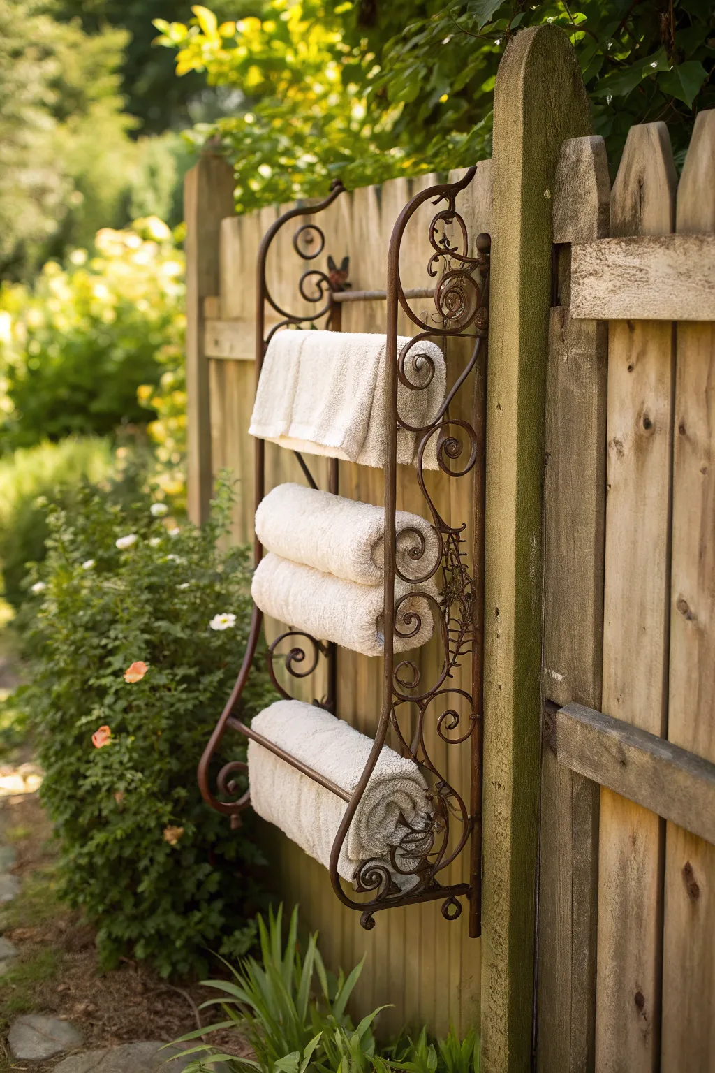 Elevate your garden with a sleek, space-saving wall-mounted towel rack.