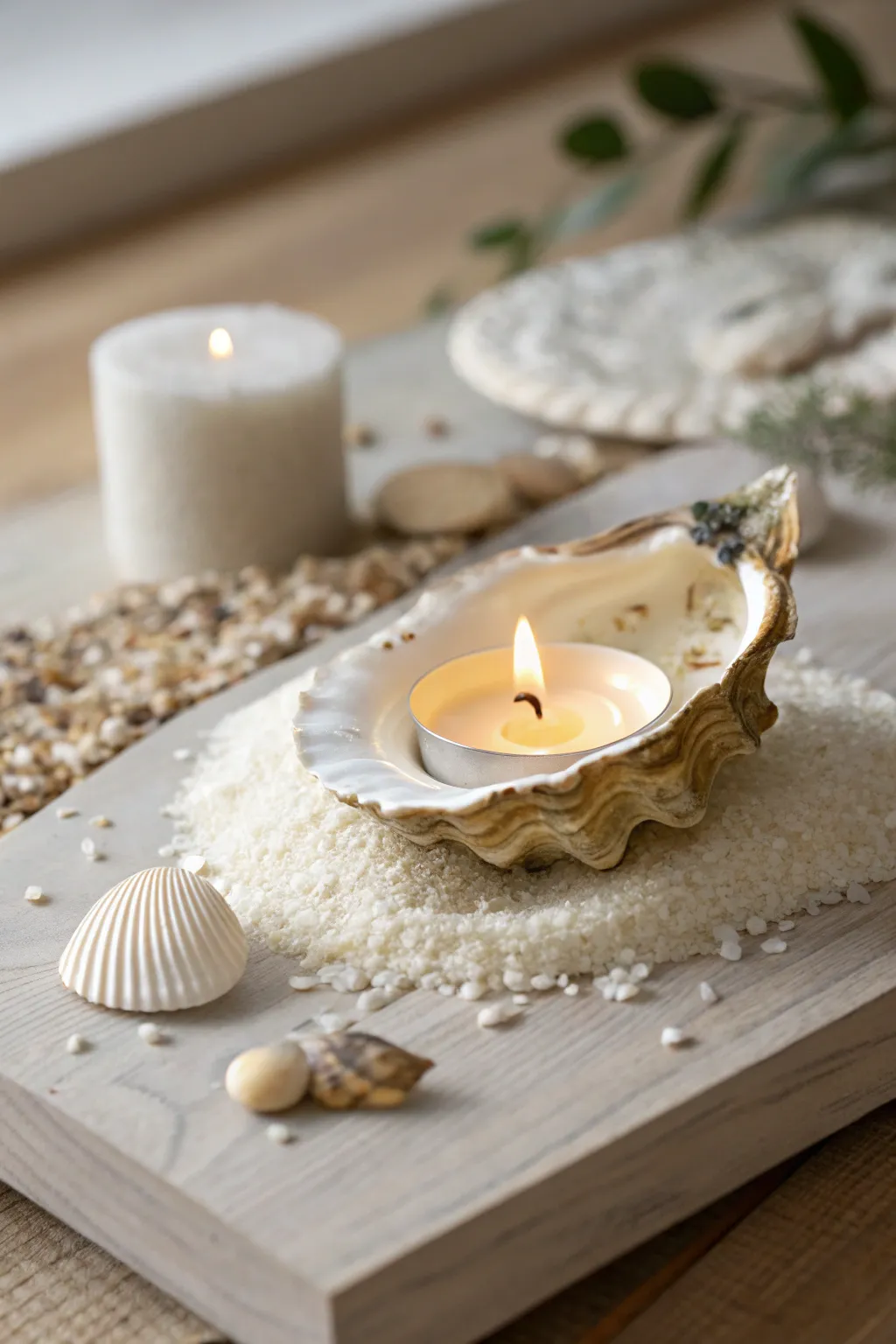 Elevate your evenings with the natural elegance of an oyster shell candle holder.
