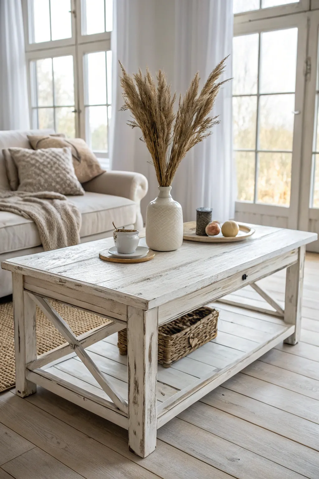 Embrace Distressed Elegance: Transform your coffee table into a rustic masterpiece.