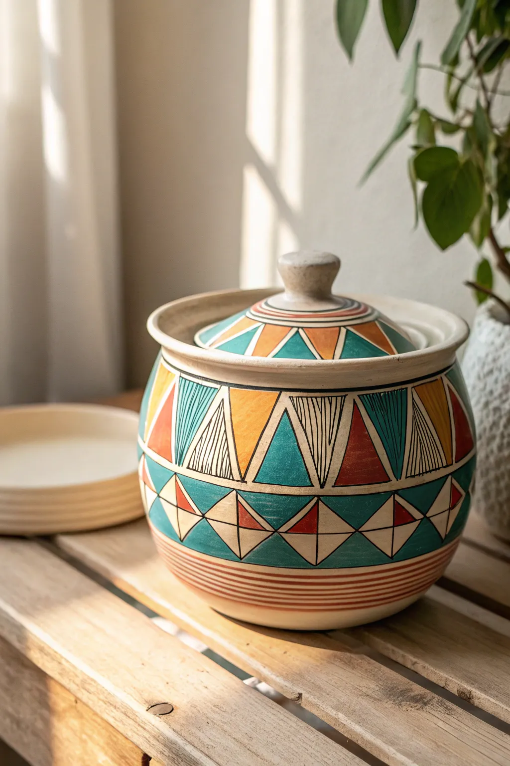 Add a touch of Geometric Glam to your space with this stunning ceramic pot – where bold patterns meet minimalist elegance.