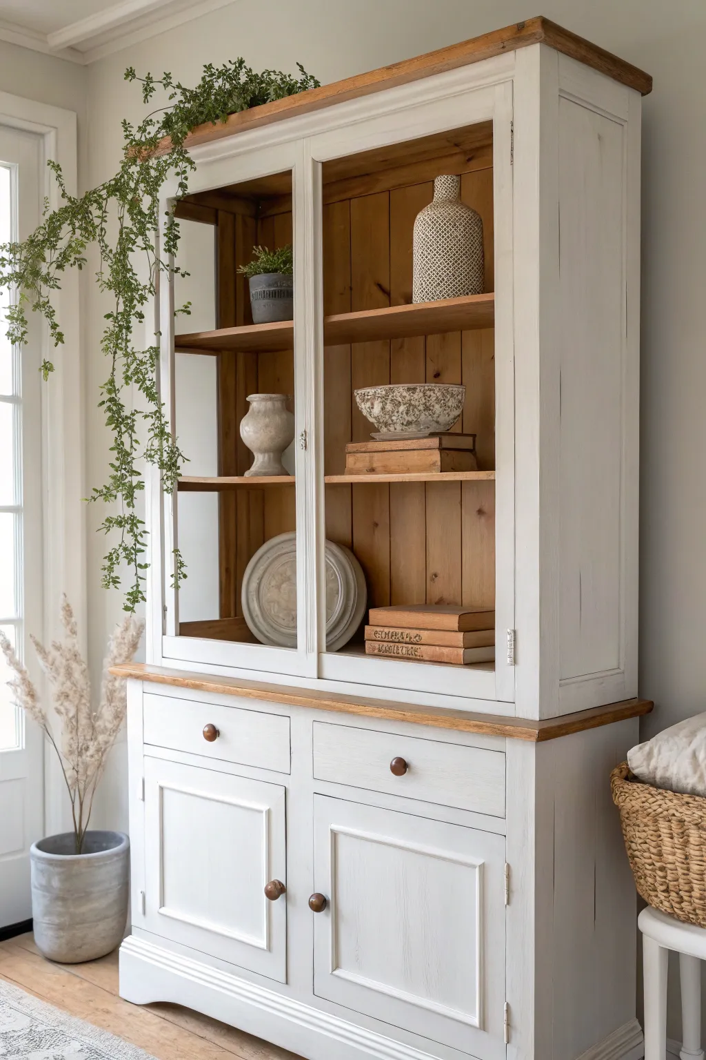 Discover the art of transformation with a stunning two-toned hutch makeover that combines Scandinavian simplicity with Boho charm.